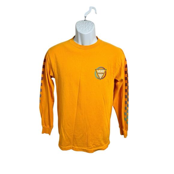 Men's Vans Classic Fit Yellow T-Shirt Sz S Checkered Long-Sleeve Shirt Cotton - Picture 4 of 5